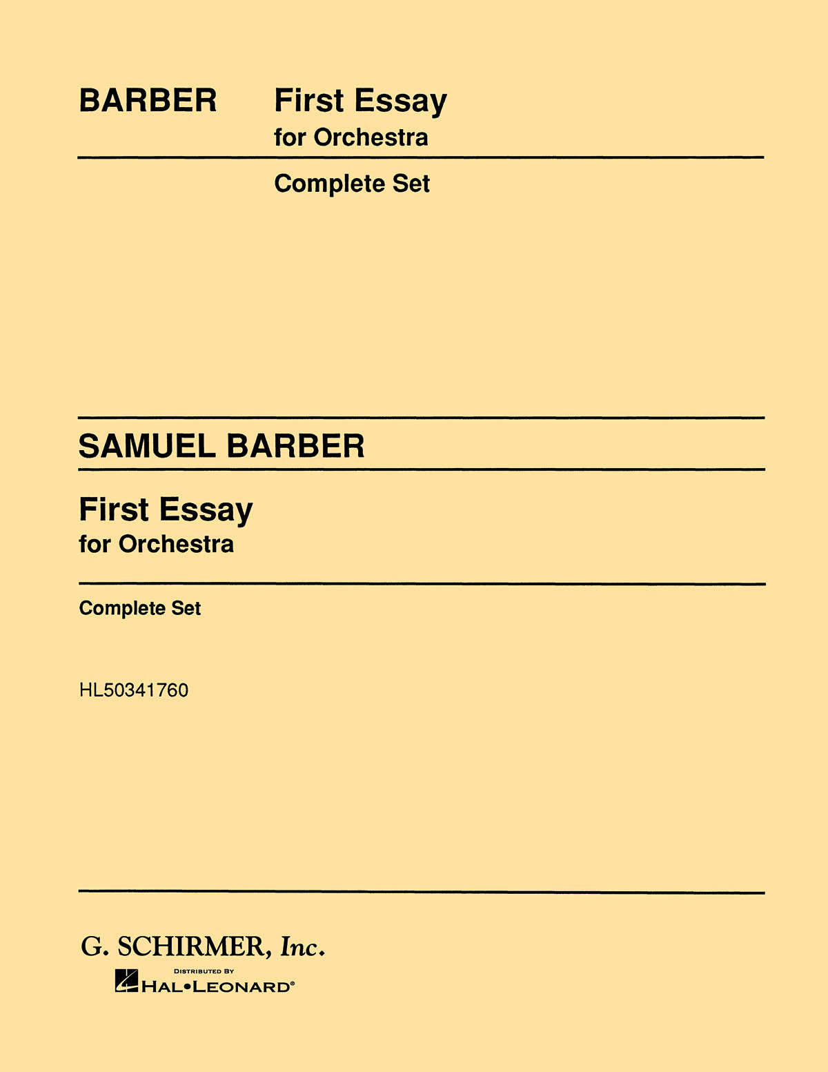 Samuel Barber: First Essay for Orchestra: Orchestra: Score and Parts
