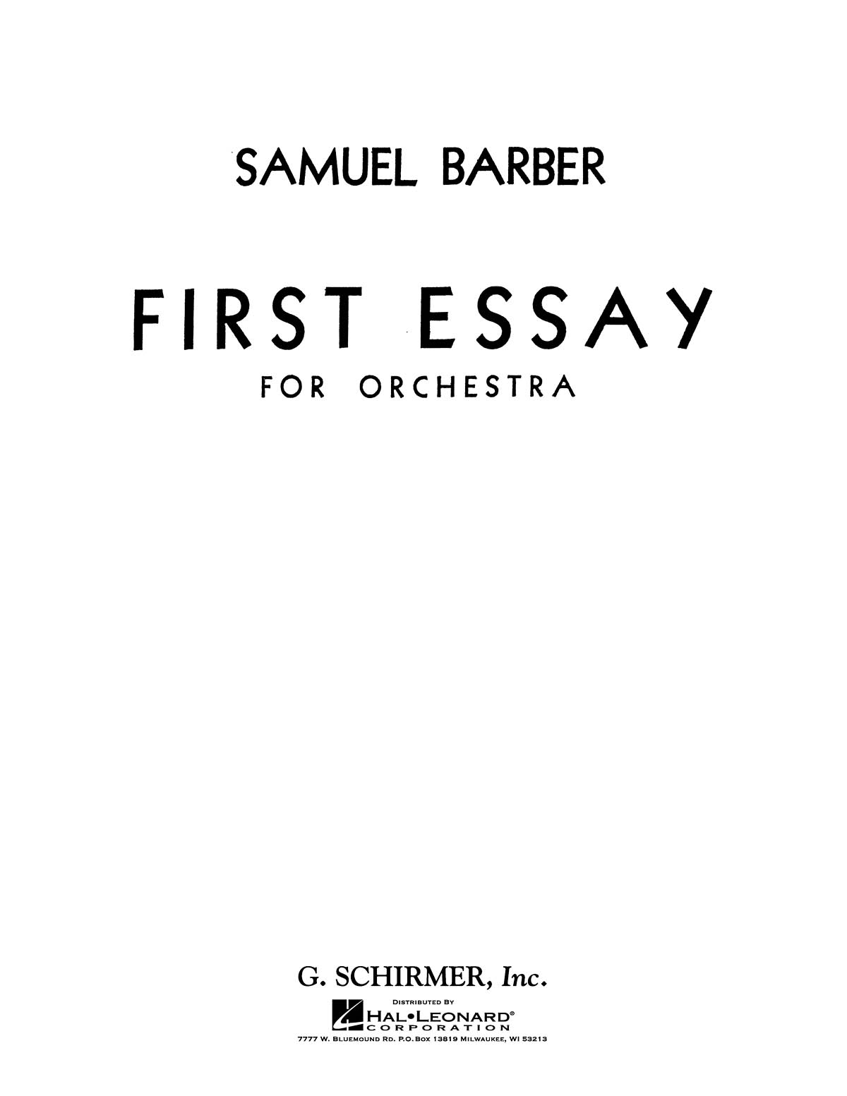 Samuel Barber: First Essay For Orchestra Op.12: Orchestra: Study Score