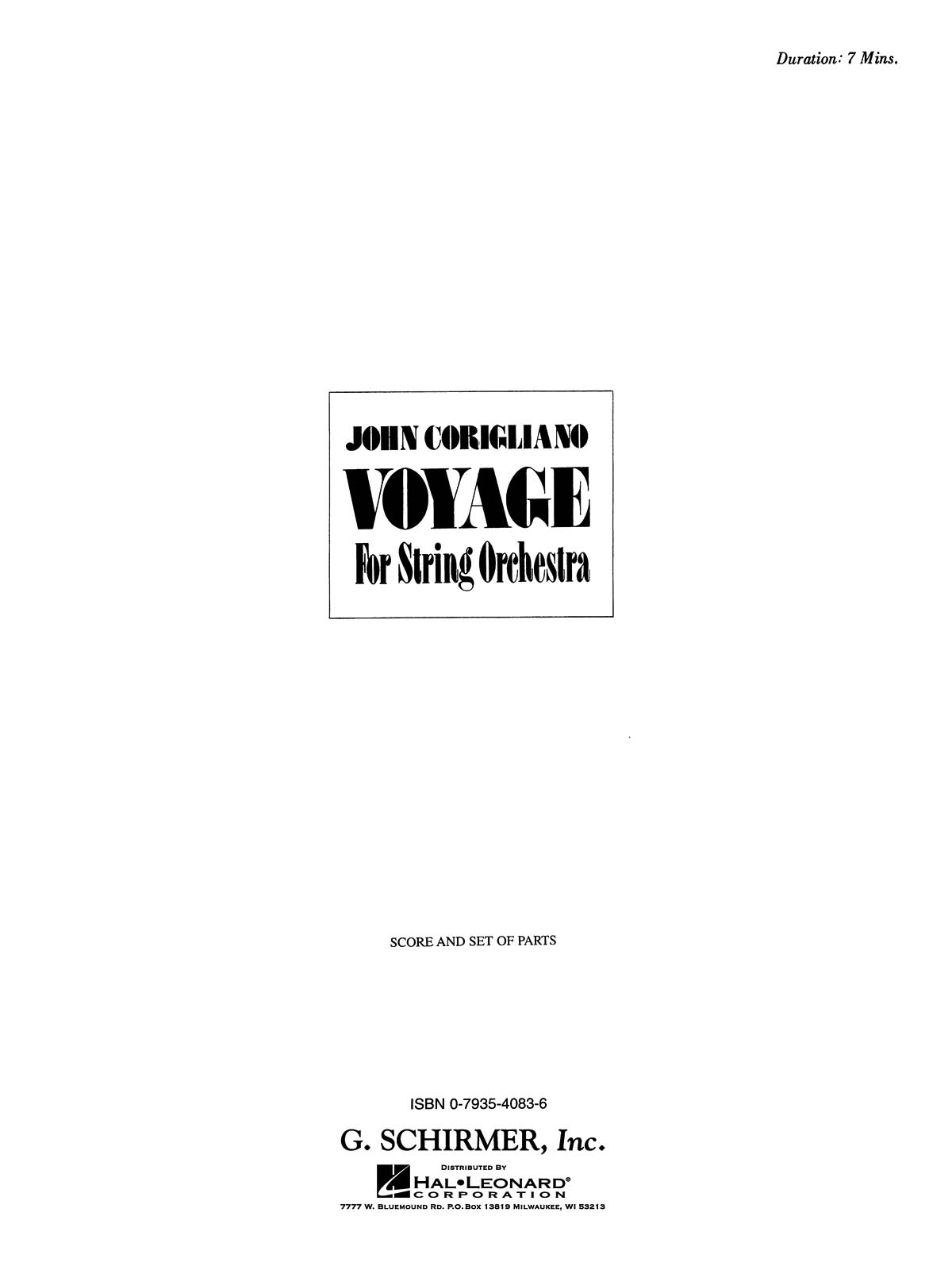 John Corigliano: Voyage: Orchestra: Score