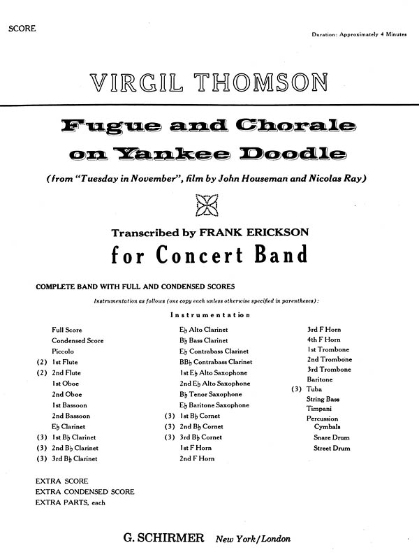 Virgil Thomson: Fugue And Chorale On Yankee Doodle - Full Score: Orchestra: