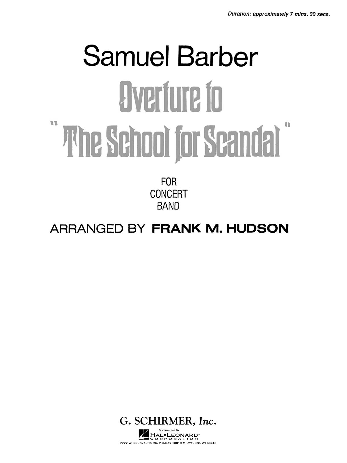Samuel Barber: Overture To School For Scandal: Concert Band: Score