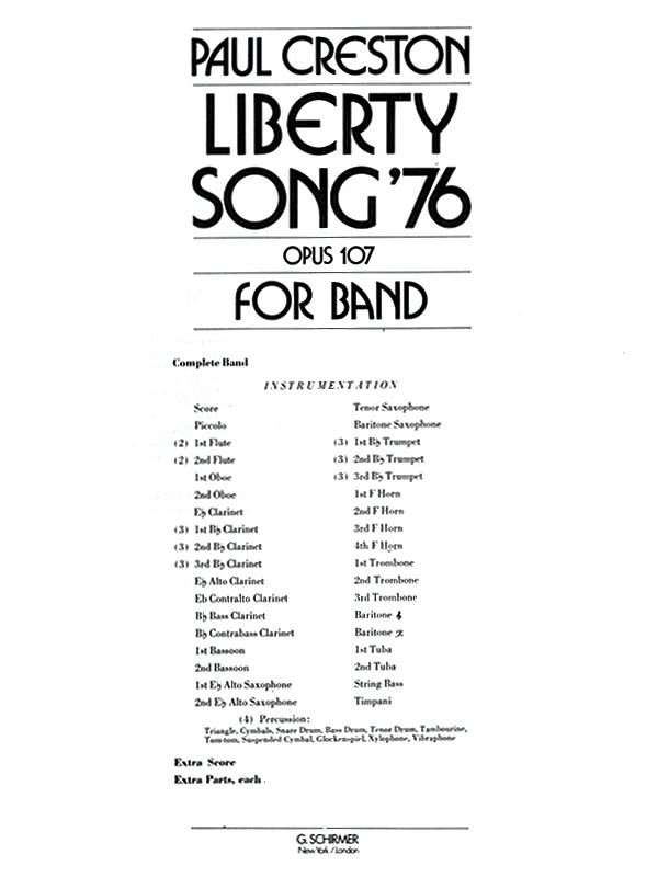 Paul Creston: Liberty Song '76 Op107 Bd Extra Sc: Concert Band: Score