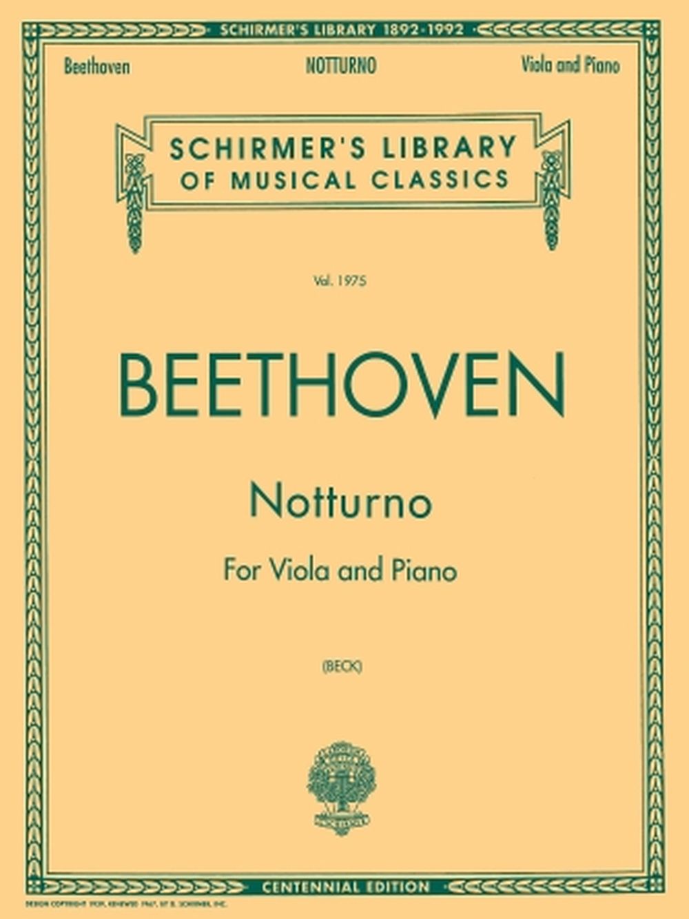 Ludwig van Beethoven: Notturno For Viola And Piano Centennial Edition: Viola: