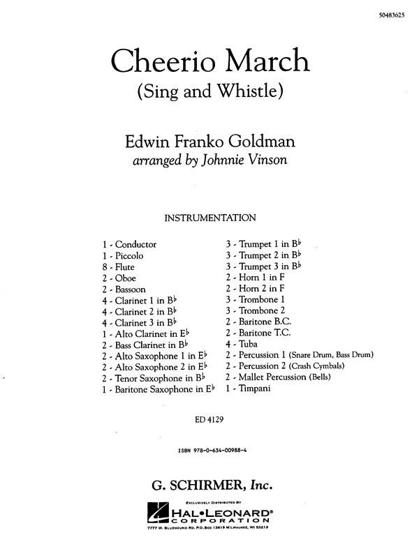 Edwin Franko Goldman: Cheerio March (Sing and Whistle): Concert Band: Score