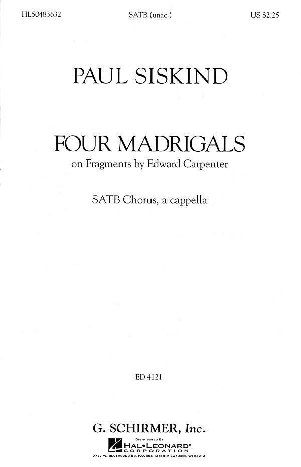 Paul Siskind: Four Madrigals: Double Choir: Vocal Score