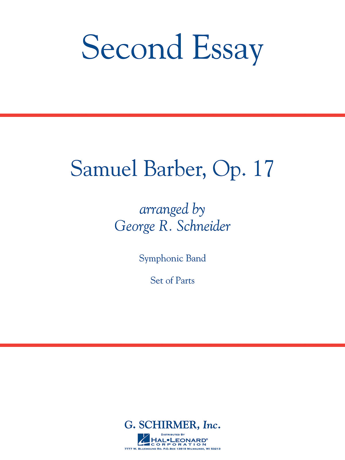 Samuel Barber: Second Essay: Concert Band: Score and Parts