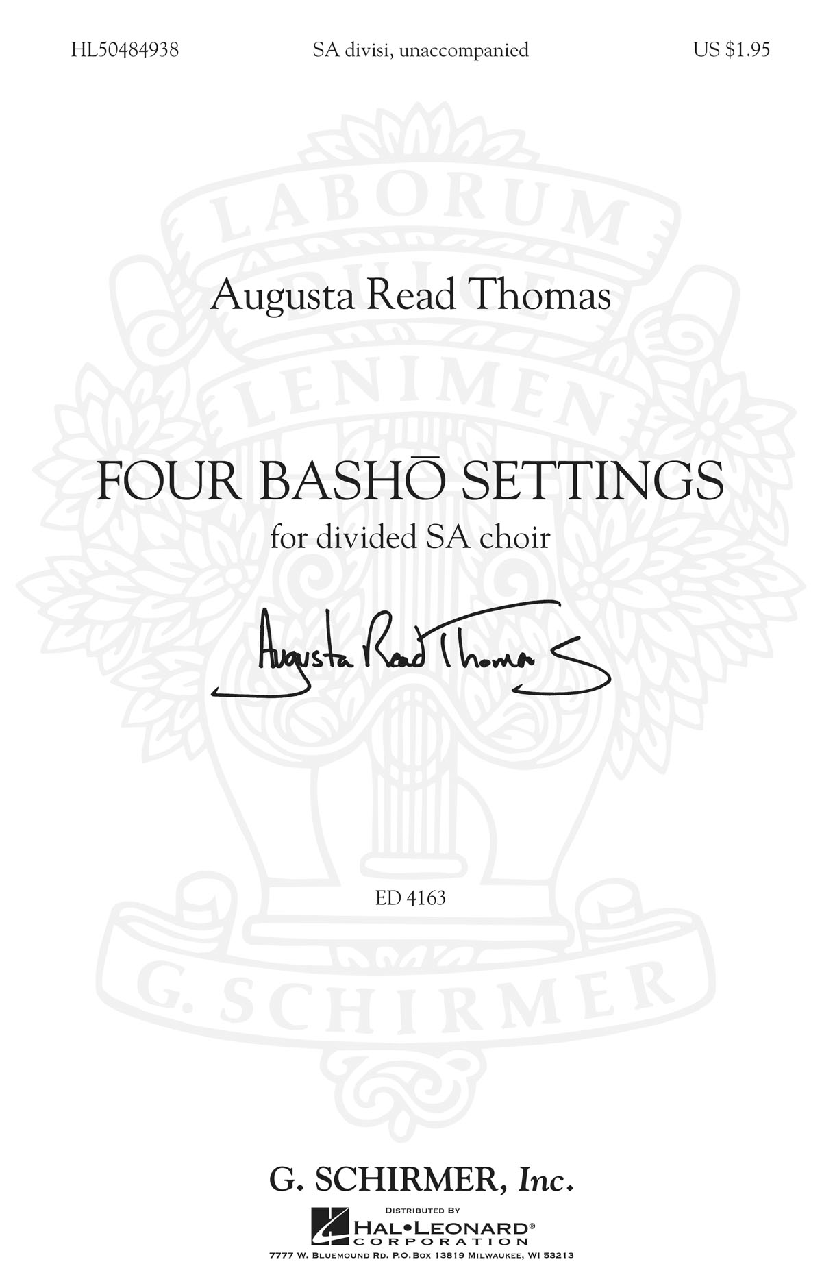 Augusta Read Thomas: Four Basho Settings: SSAA: Vocal Score