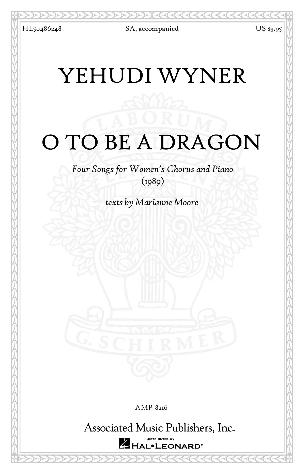 Yehudi Wyner: O to Be a Dragon: 2-Part Choir: Vocal Score
