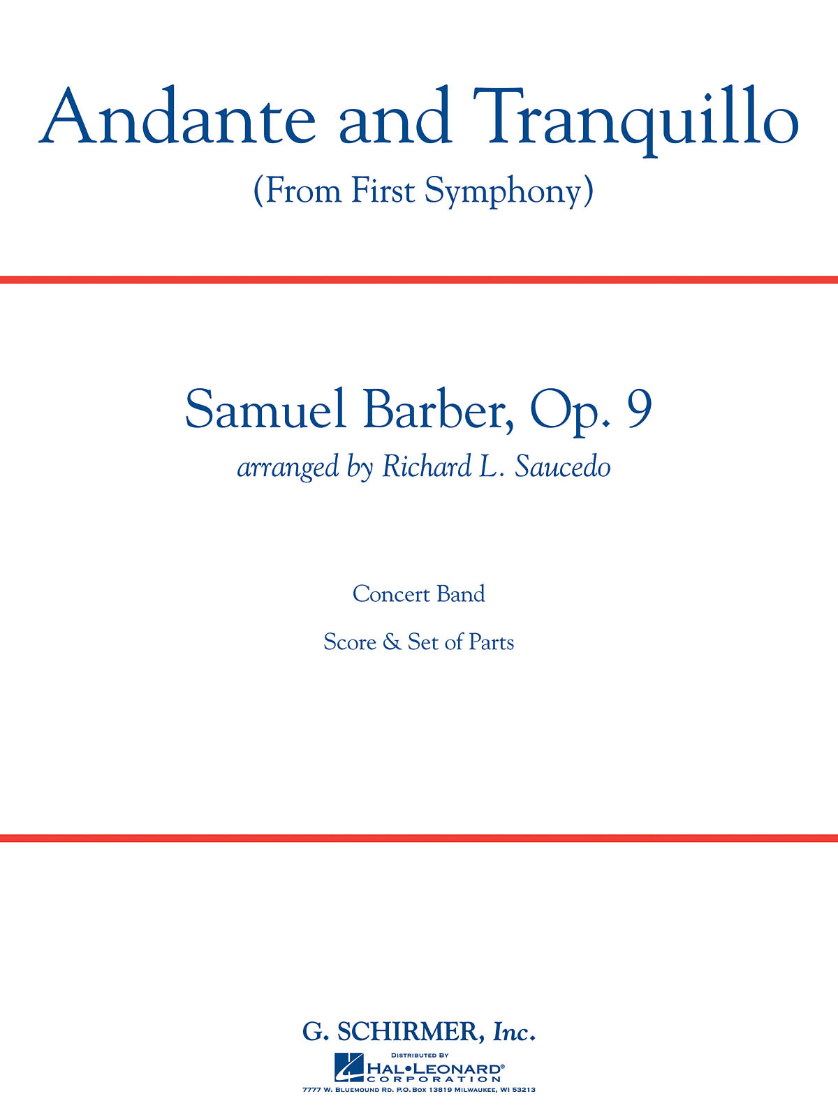 Samuel Barber: Andante and Tranquillo (from First Symphony): Concert Band: Score