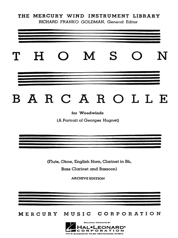 Virgil Thomson: Barcarolle (A Portrait of Georges Hugnet): Wind Ensemble: Score