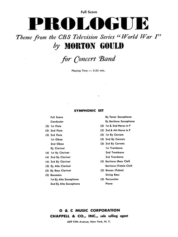 Morton Gould: Prologue (from CBS TV Production World War I): Concert Band: Score