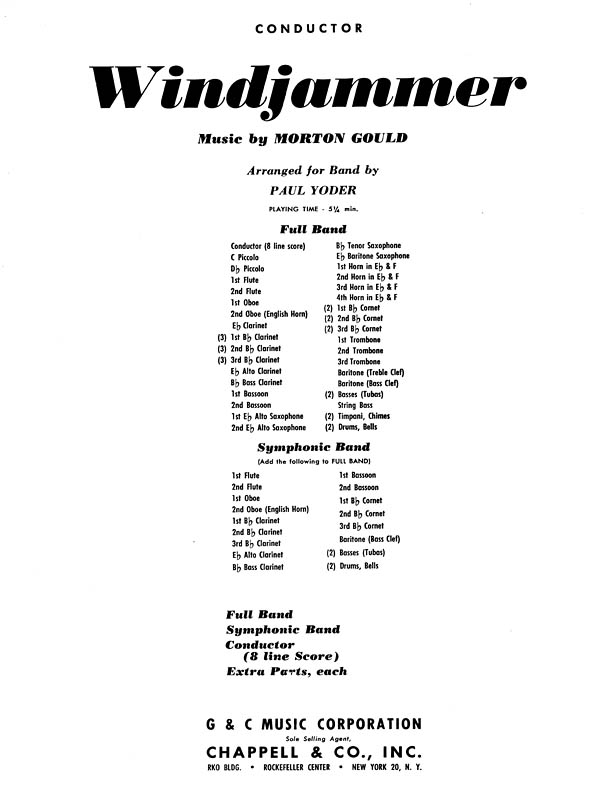 Morton Gould: Windjammer Highlights: Concert Band: Score