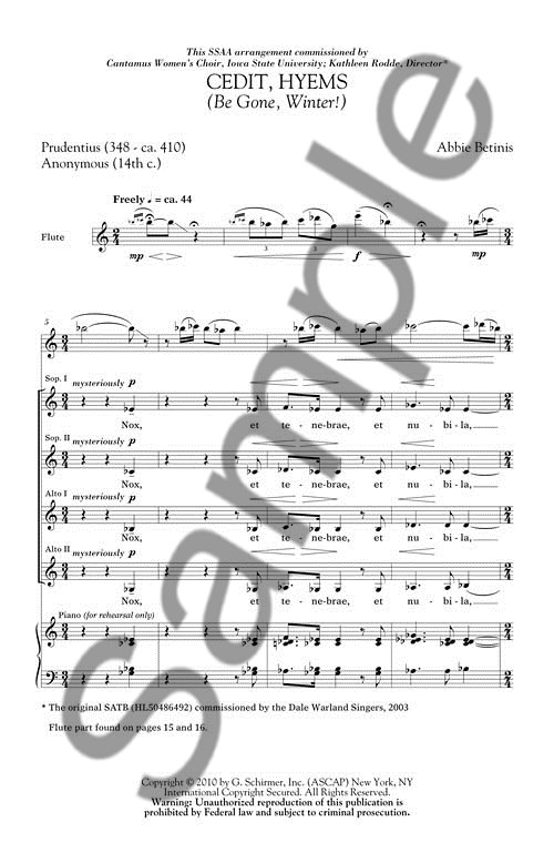 Abbie Betinis: Cedit Hyems (Be Gone  Winter!): SSAA: Vocal Score