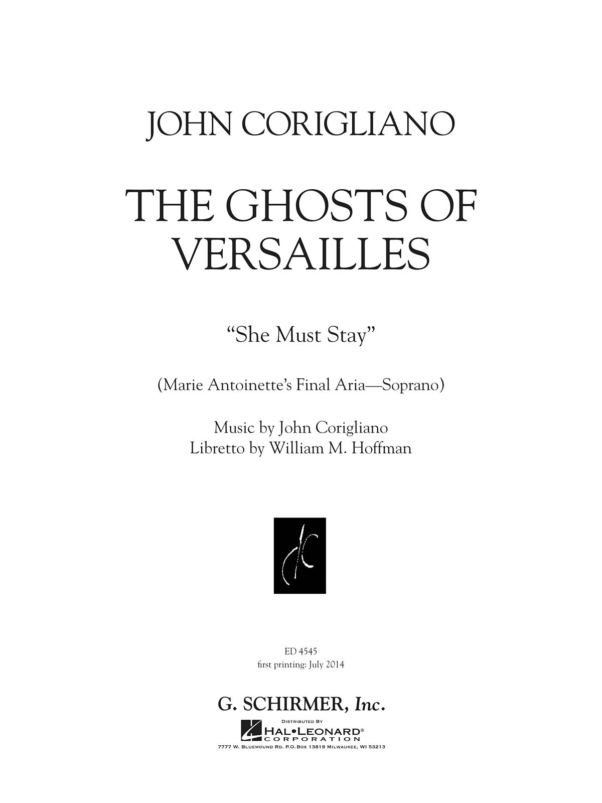 John Corigliano: She Must Stay: Soprano: Vocal Work