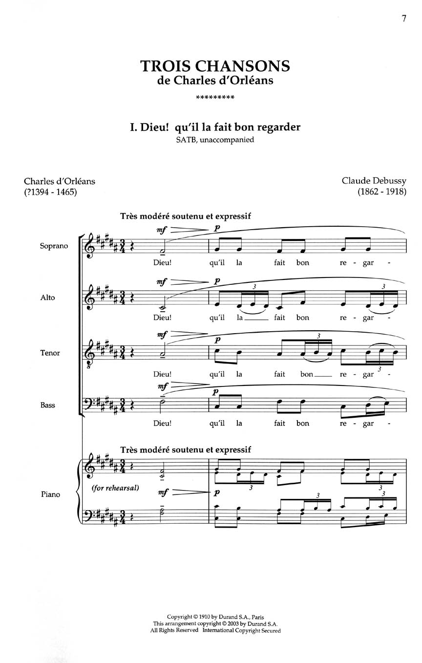 Claude Debussy: Trois Chansons (de Charles d'Orleans): SATB