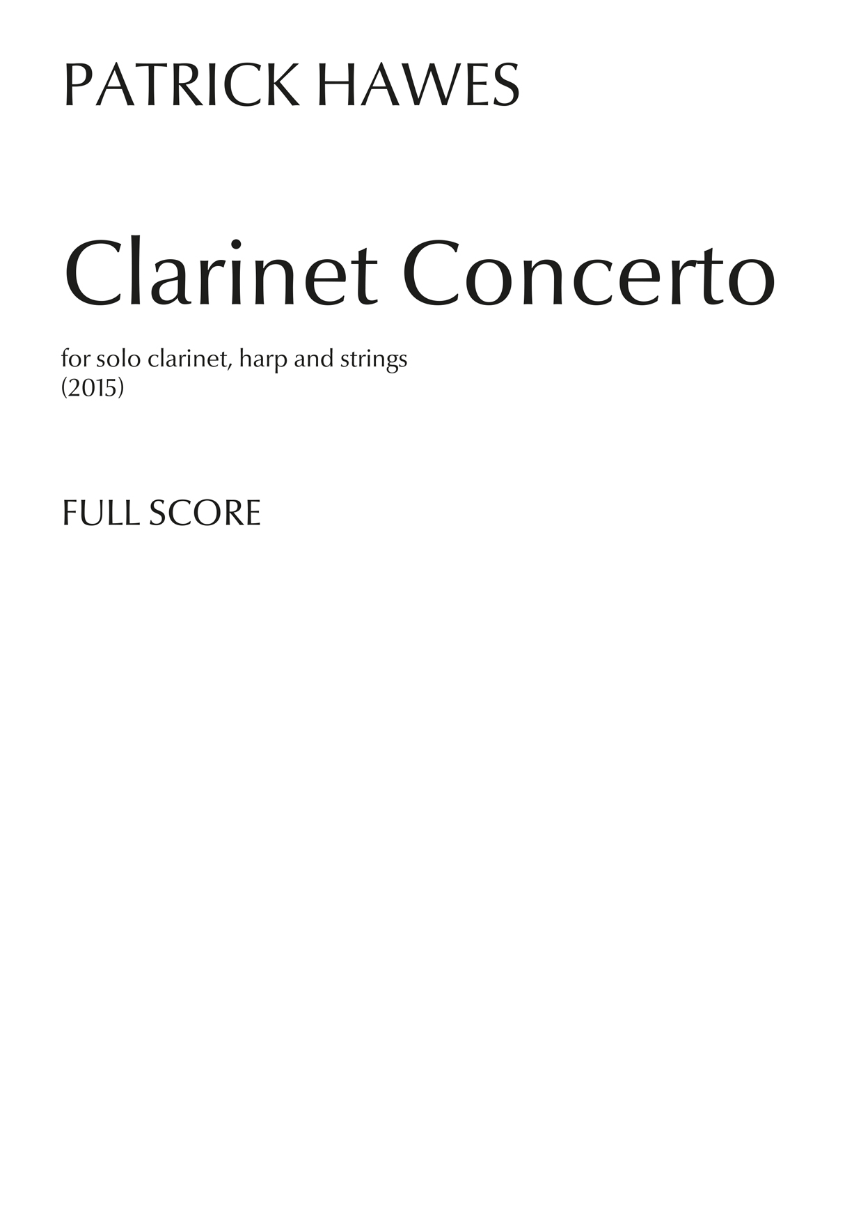 Patrick Hawes: Clarinet Concerto: Chamber Ensemble: Score