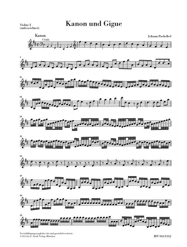 Johann Pachelbel: Canon And Gigue In D - Violin 1 Part: String Ensemble: Part