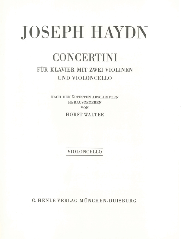 Franz Joseph Haydn: Concertini For Piano: Cello: Part