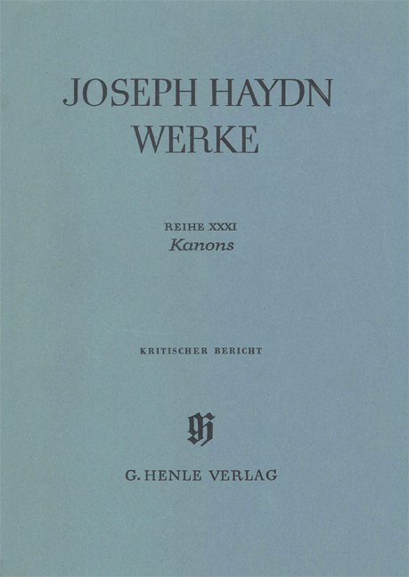 Franz Joseph Haydn: Canons - Critical Report: Reference