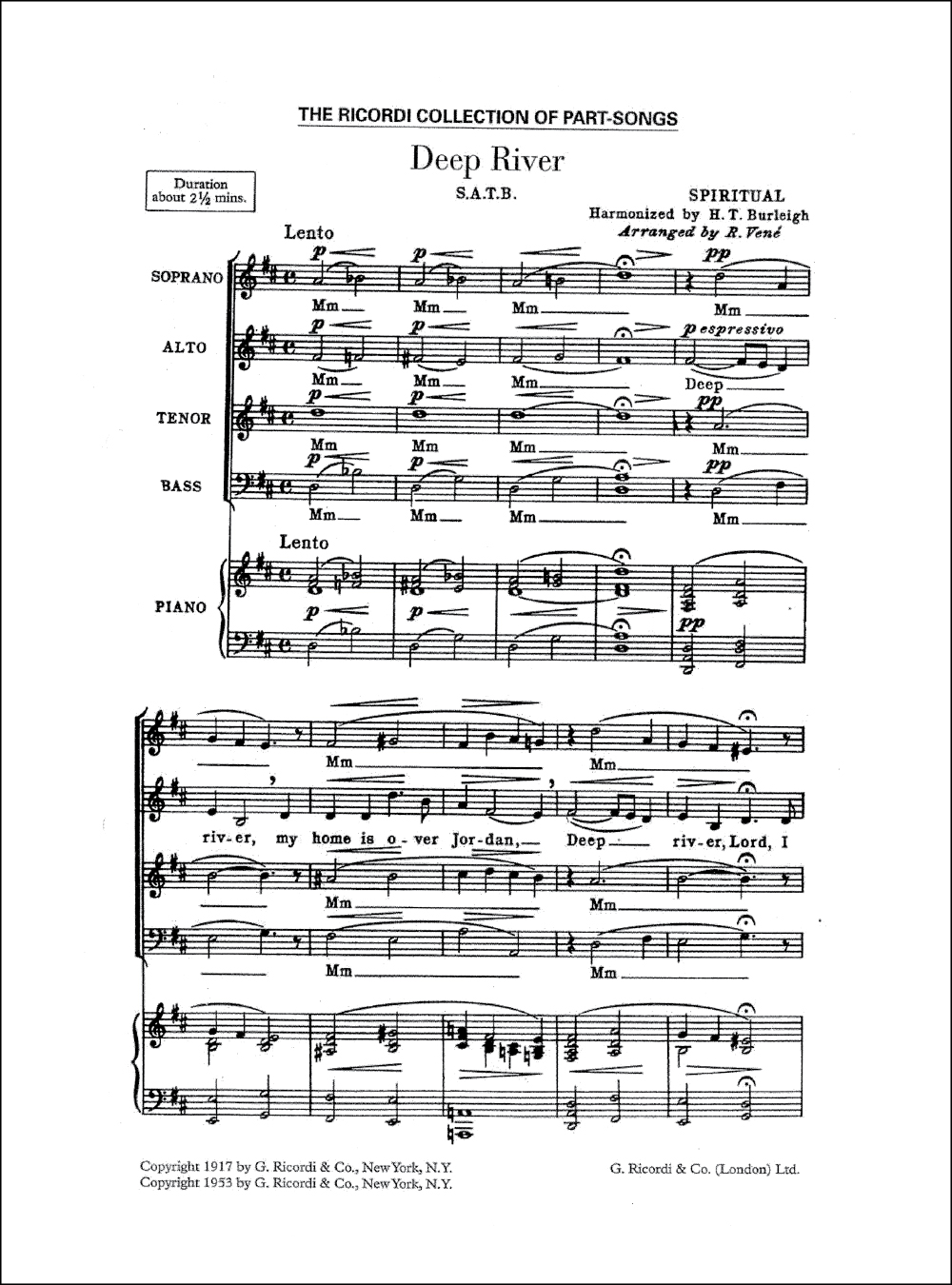 Harry T. Burleigh: Deep River Satb: SATB: Vocal Score