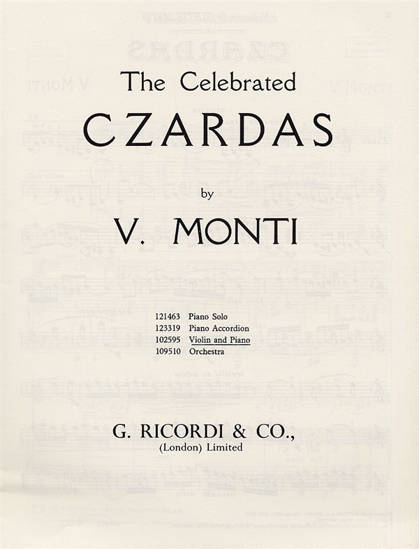 V. Monti: Czardas For Violin And Piano: Violin: Instrumental Work