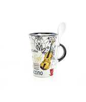 Cappuccino Mug With Spoon - Violin (White): Mug
