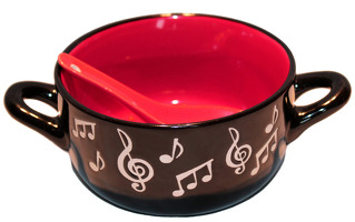 Music Note Bowl With Spoon - Red: Homeware