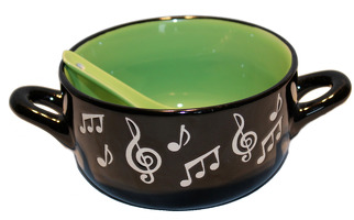Music Note Bowl With Spoon - Green: Homeware