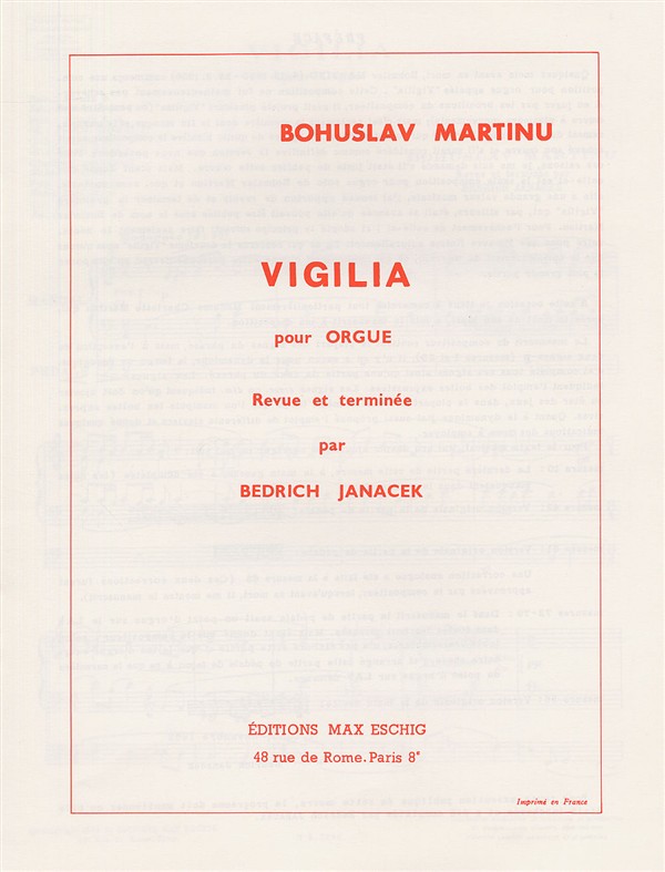 Bohuslav Martinu: Vigilia: Organ: Instrumental Work