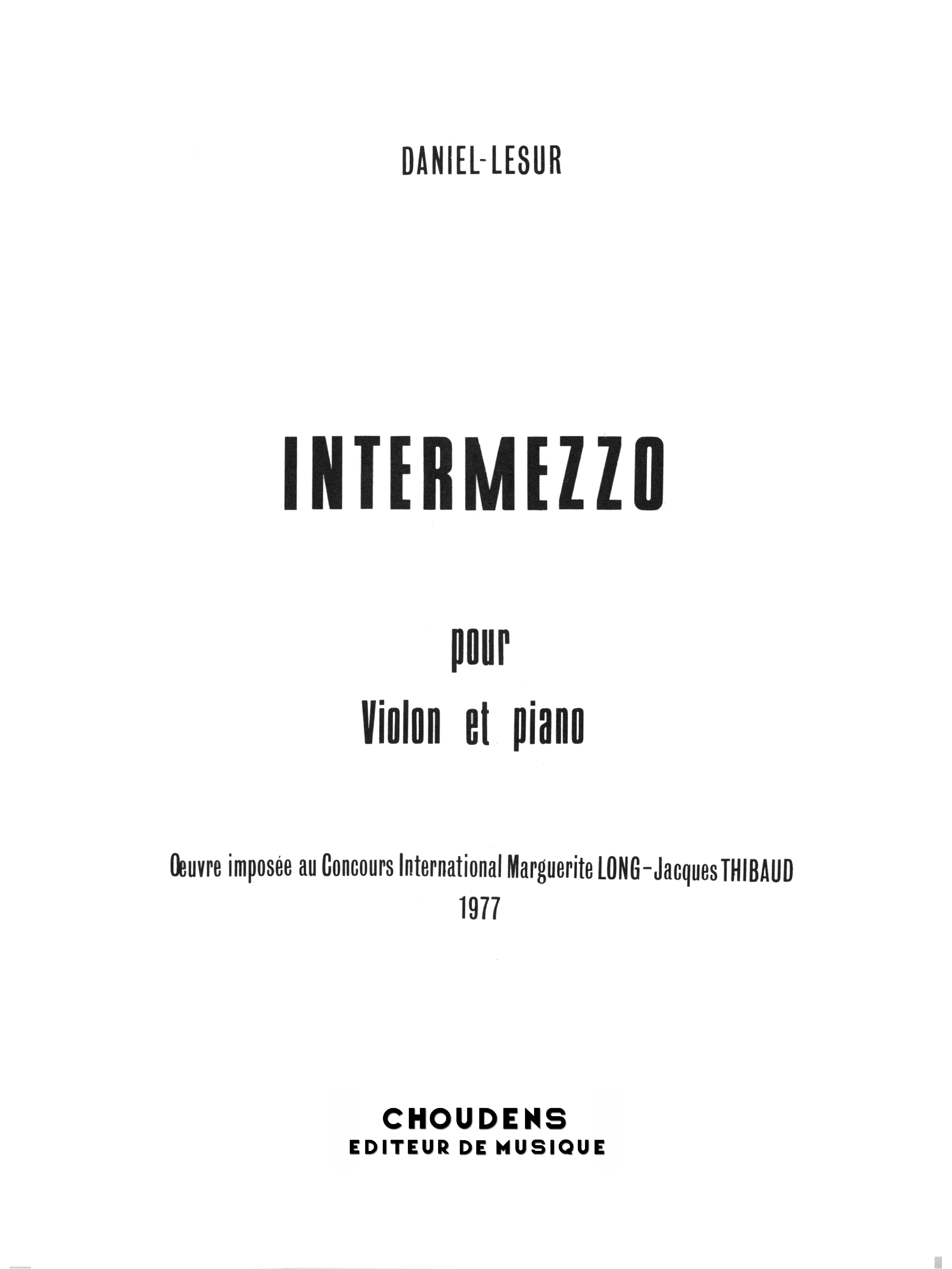 M. Daniel-Lesur: Intermezzo For Violin and Piano: Violin: Instrumental Work