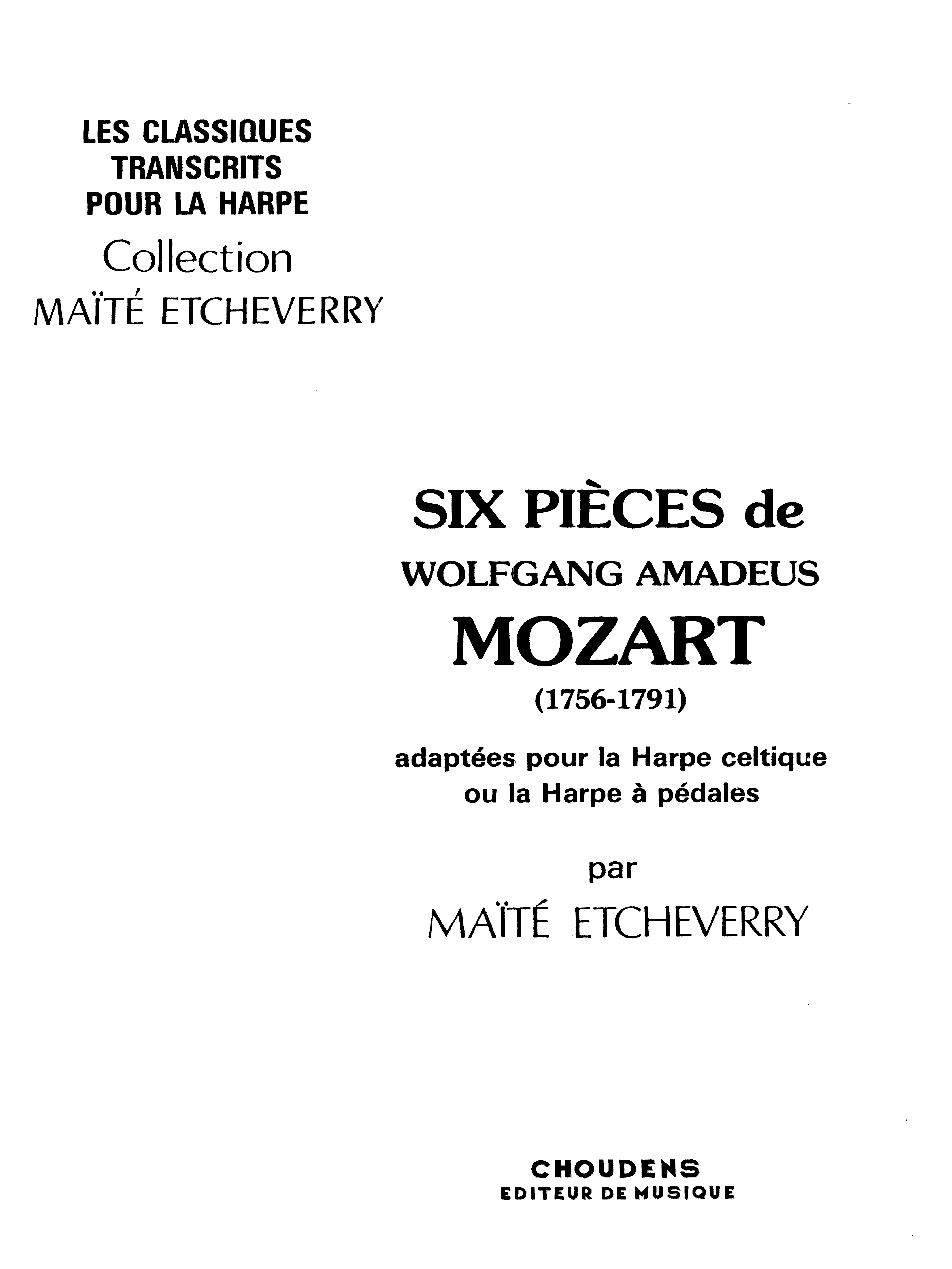 Wolfgang Amadeus Mozart: Six Pieces: Harp: Instrumental Album