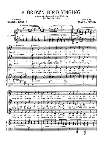 Haydn Wood: Brown Bird Singing: SSA: Vocal Score