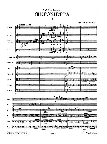 Lennox Berkeley: Sinfonietta For Orchestra Op.34 (Miniature Score): Orchestra: