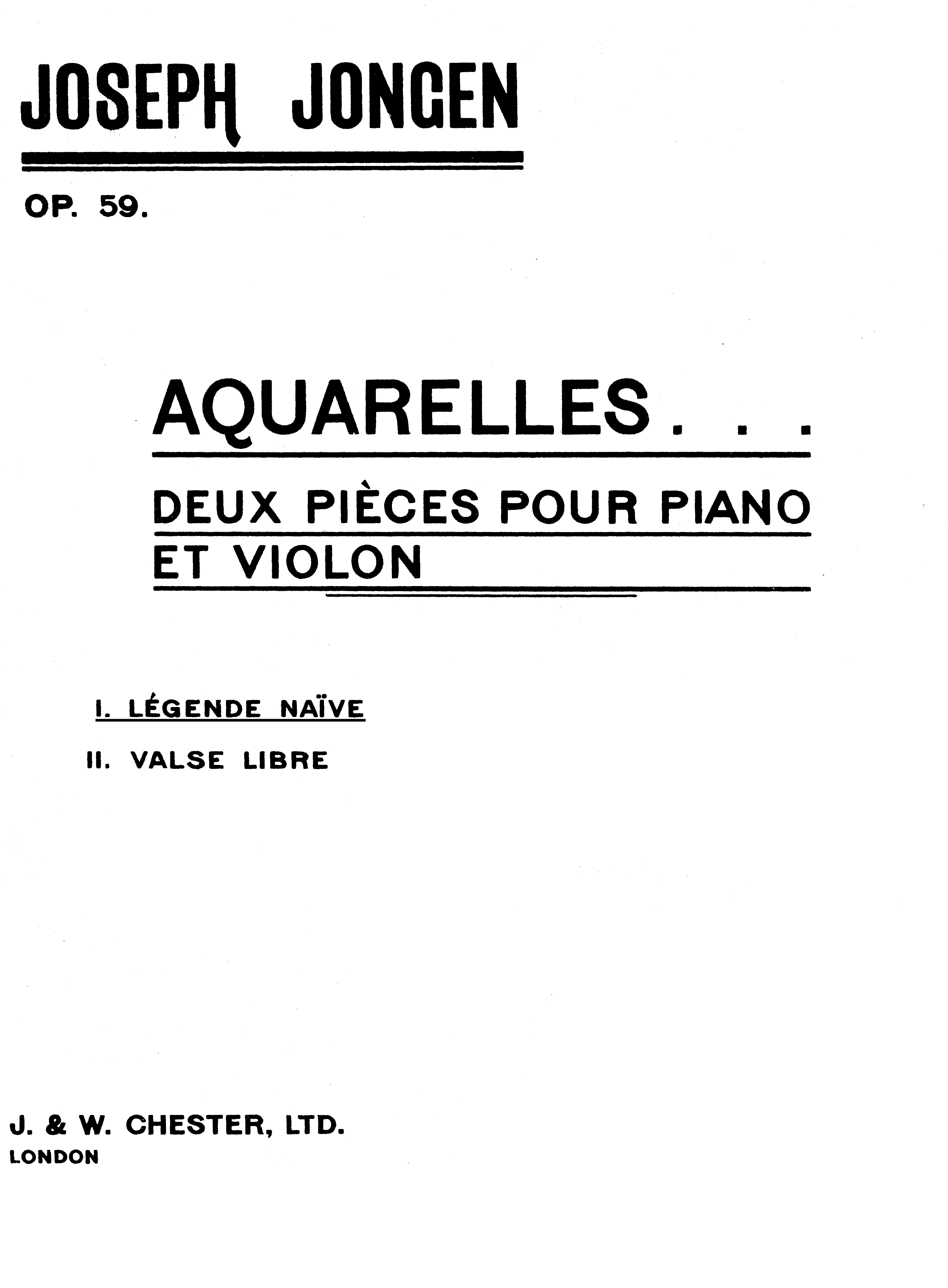 Joseph Jongen: Aquarelles Op. 59 No 1 Legende Nave: Violin: Instrumental Album
