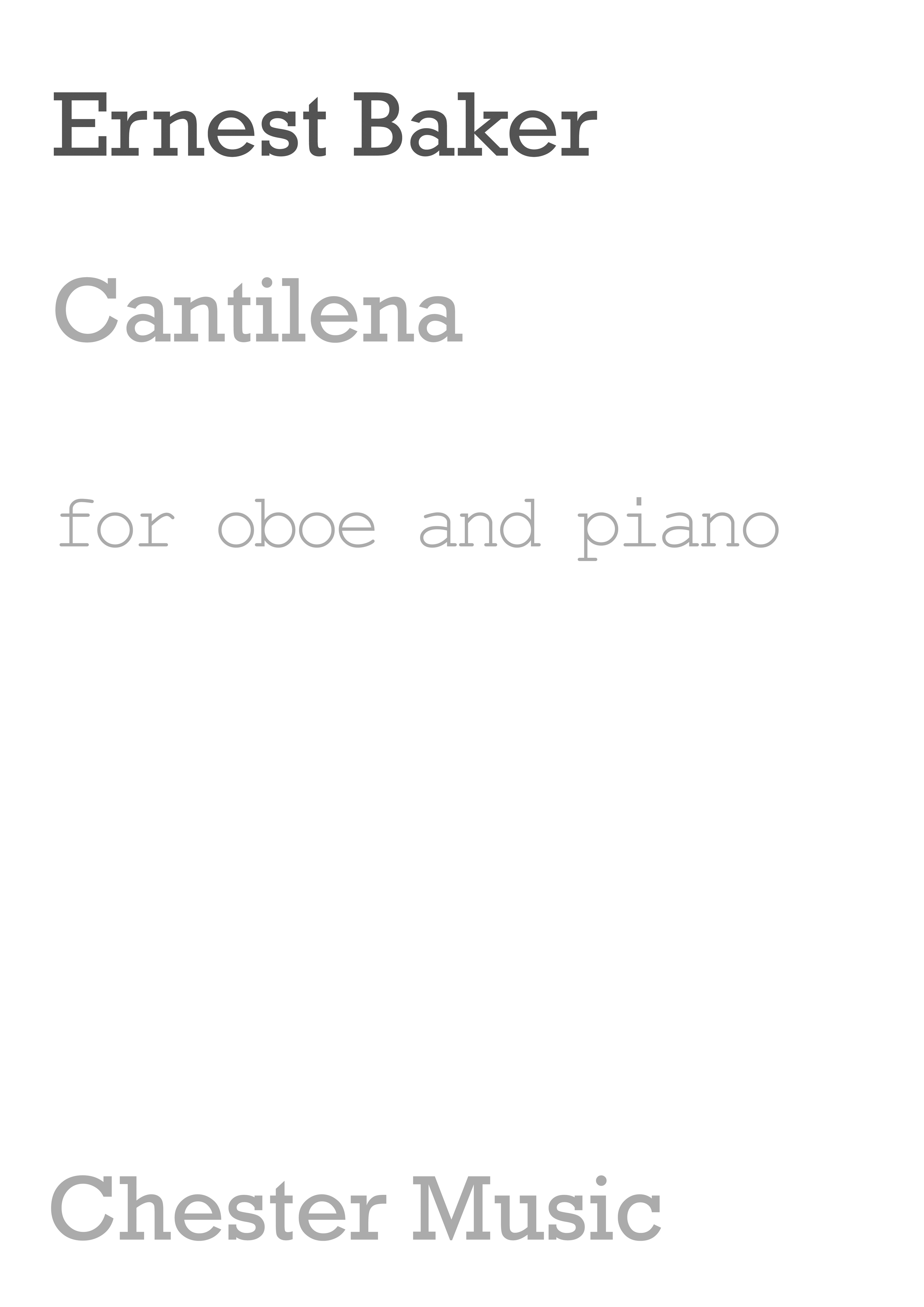 Ernest Baker: Cantilena For Oboe And Piano: Oboe: Instrumental Work
