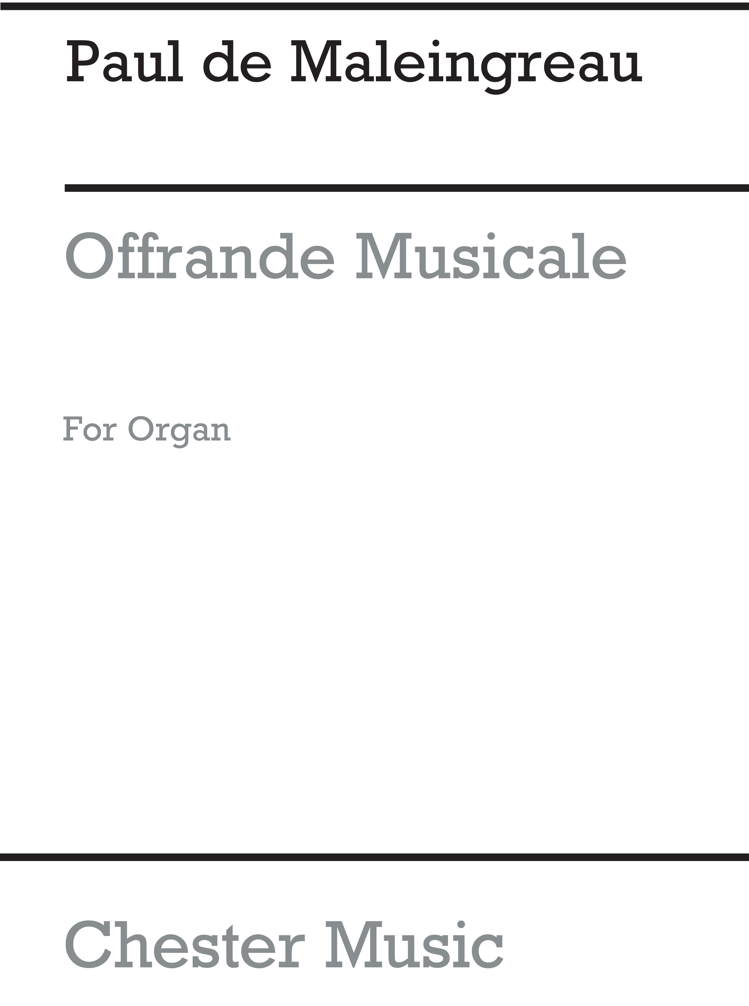 Paul de Maleingreau: Offrande Musicale En Sol Op.18 No.2: Organ: Instrumental