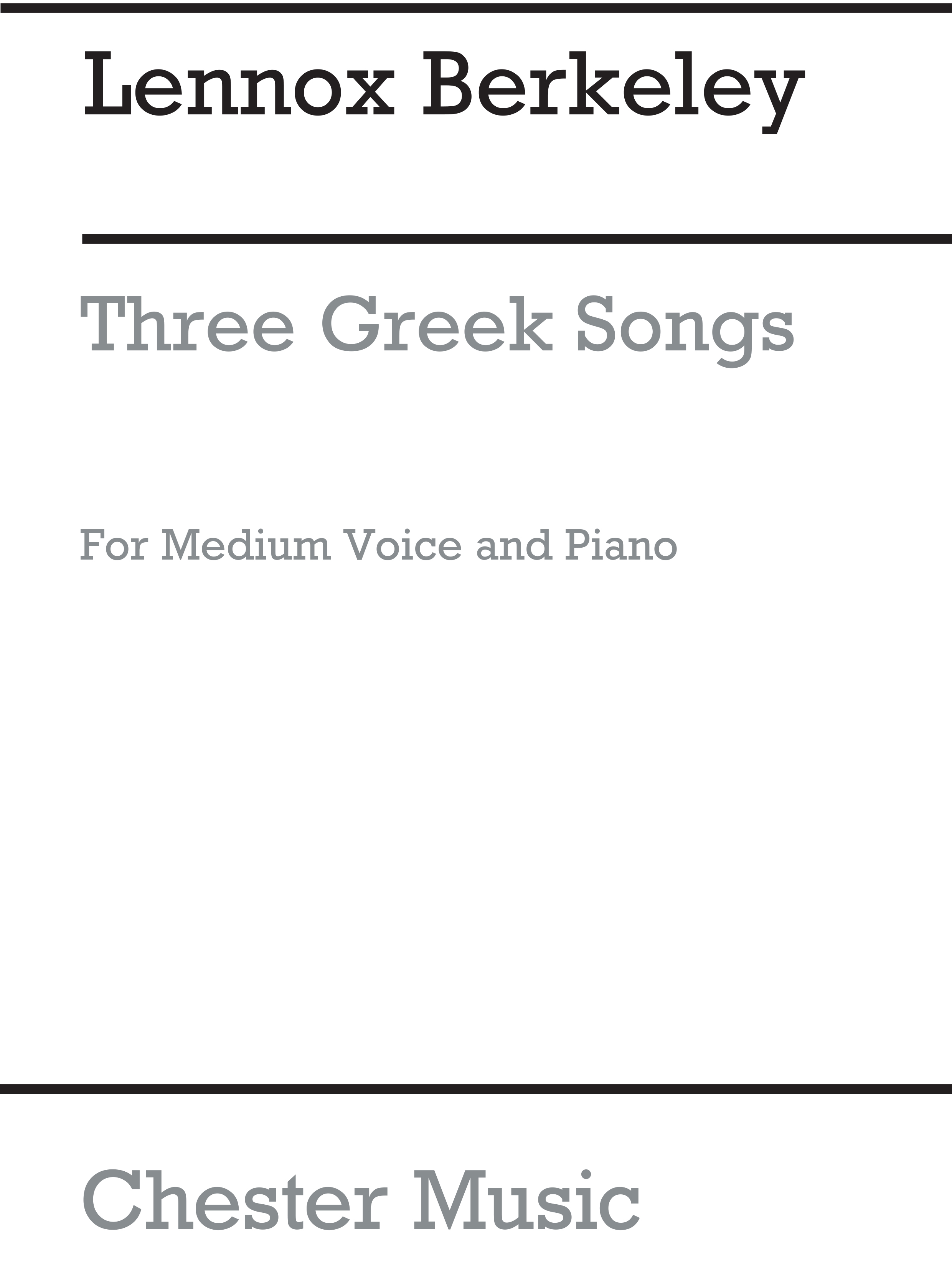Lennox Berkeley: Three Greek Songs Op.38: Medium Voice: Instrumental Work