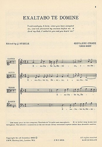 Giovanni Croce: Exaltabo Te Domine: SATB: Vocal Score