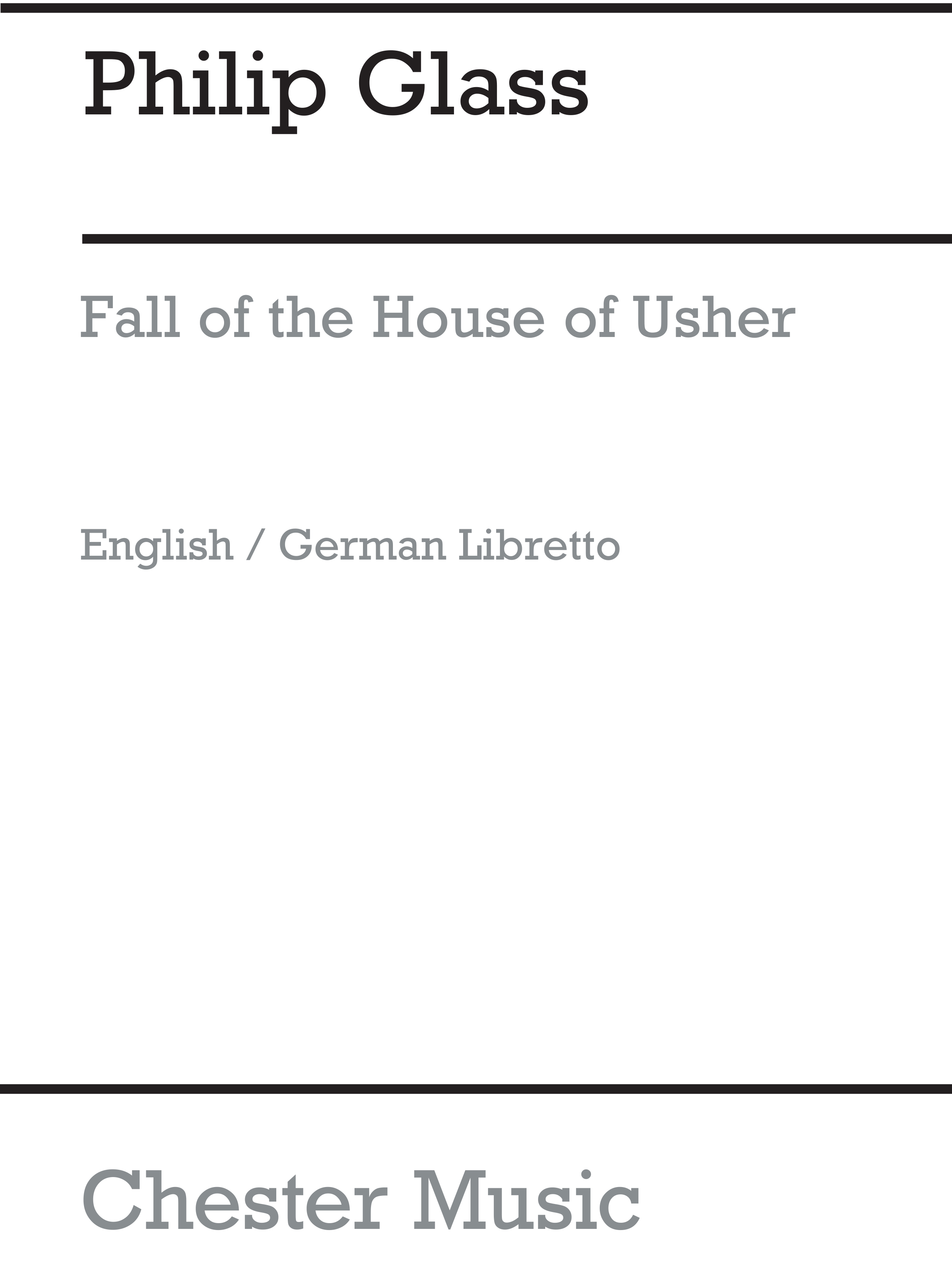 Philip Glass: Glass The Fall Of The House Of Usher (e) Libretto: Orchestra: