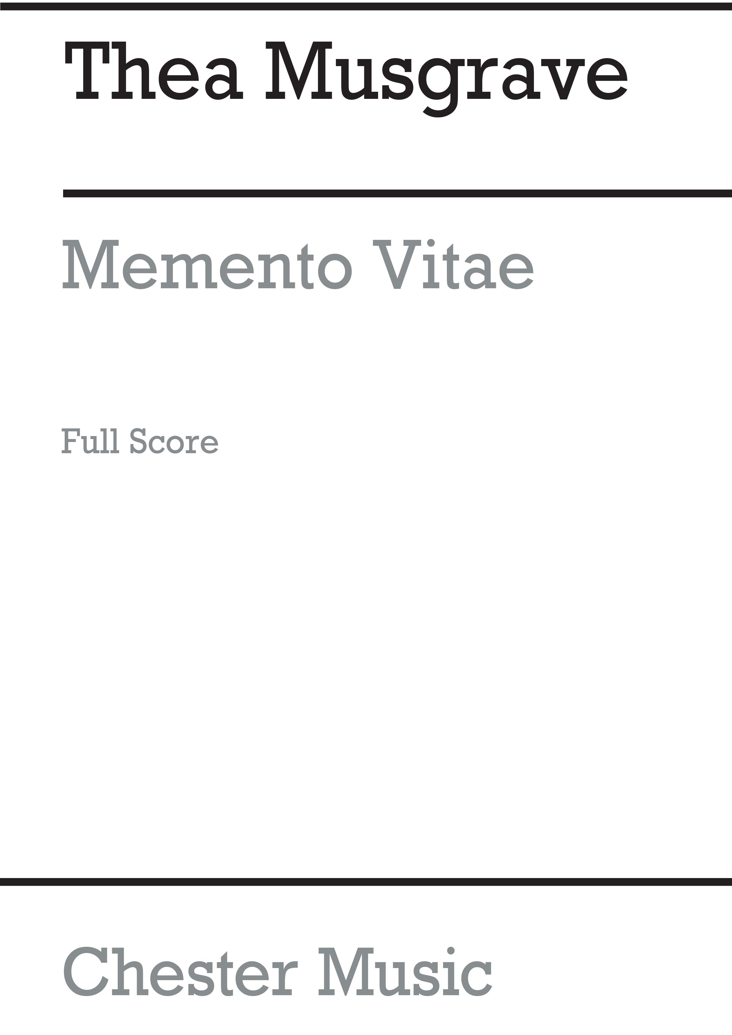 Thea Musgrave: Memento Vitae Orchestra (Full Score): Orchestra: Score