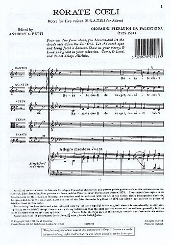 Giovanni Palestrina: Rorate Coeli: SATB: Vocal Score