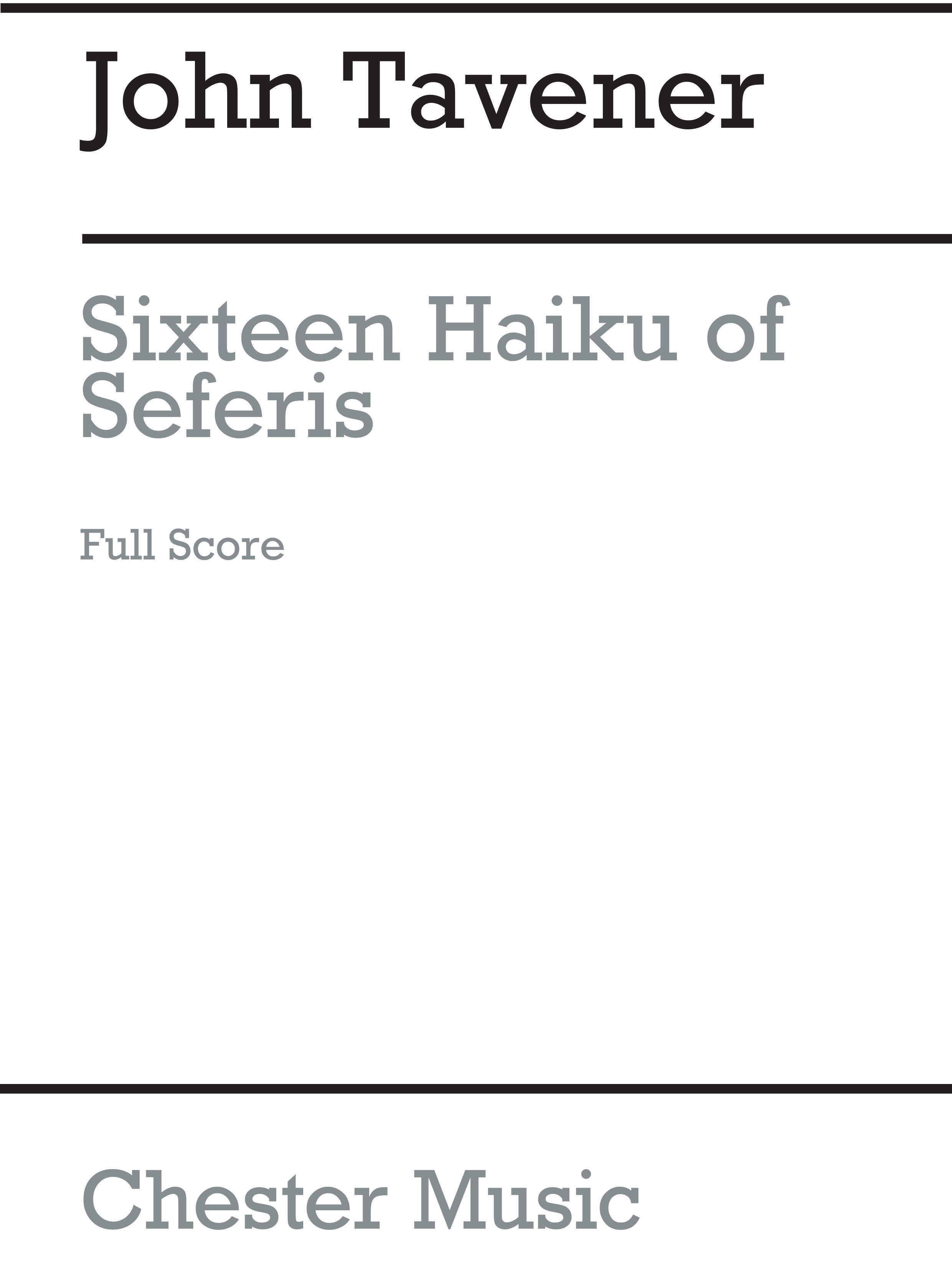 John Tavener: Sixteen Haiku Of Seferis: Soprano & Tenor: Score