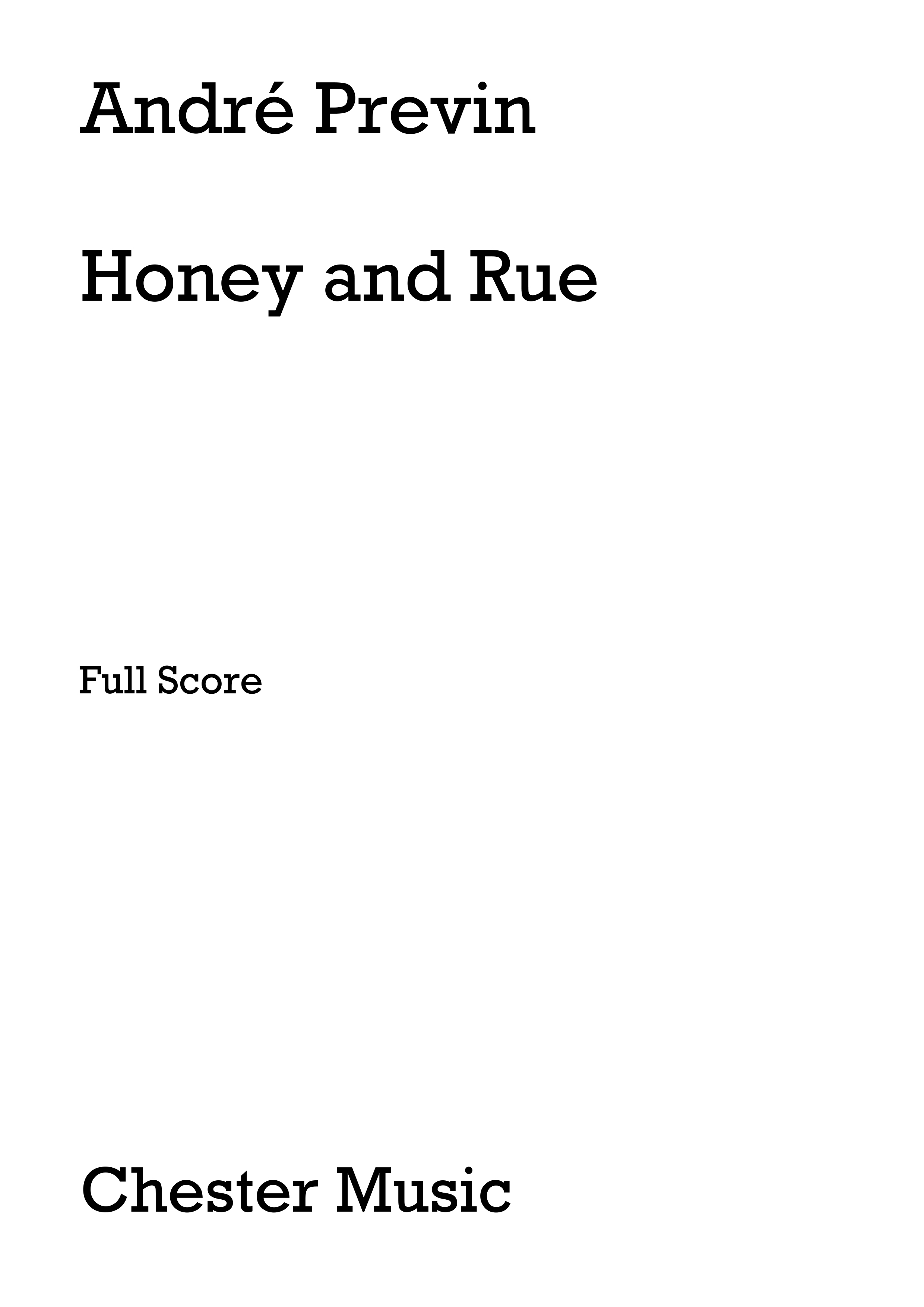 Andr Previn: Honey And Rue (Full Score): Orchestra: Score