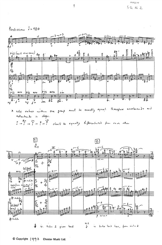 Benedict Mason: String Quartet No.2: String Quartet: Score and Parts