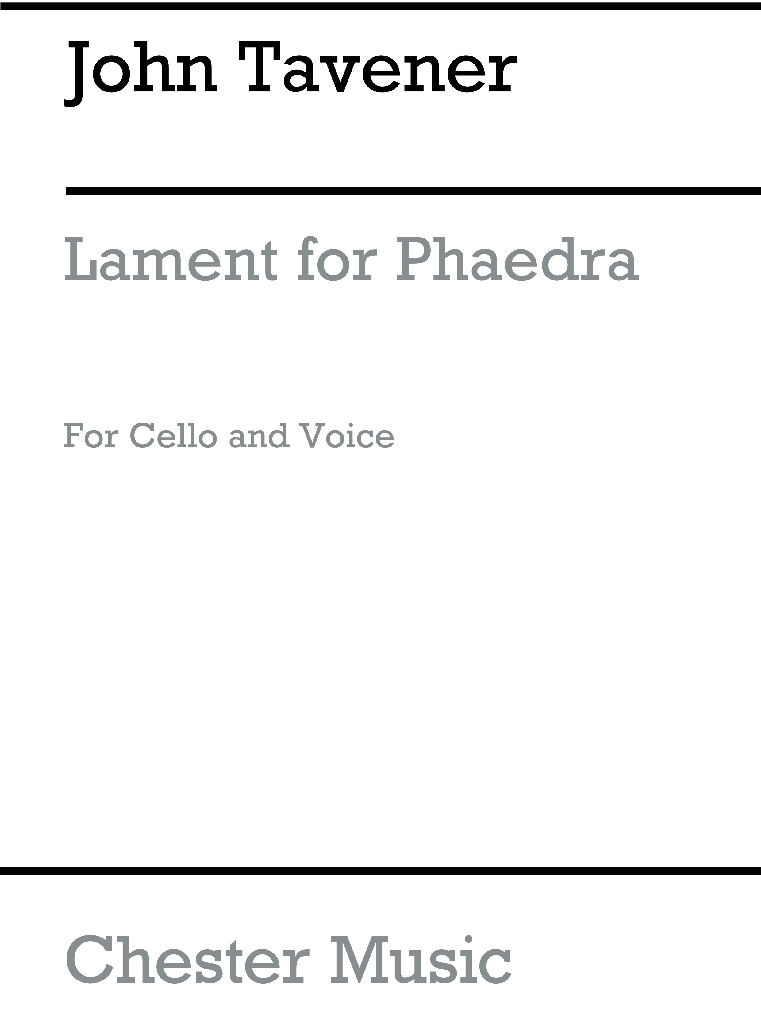 John Tavener: Lament For Phaedra: Cello: Score
