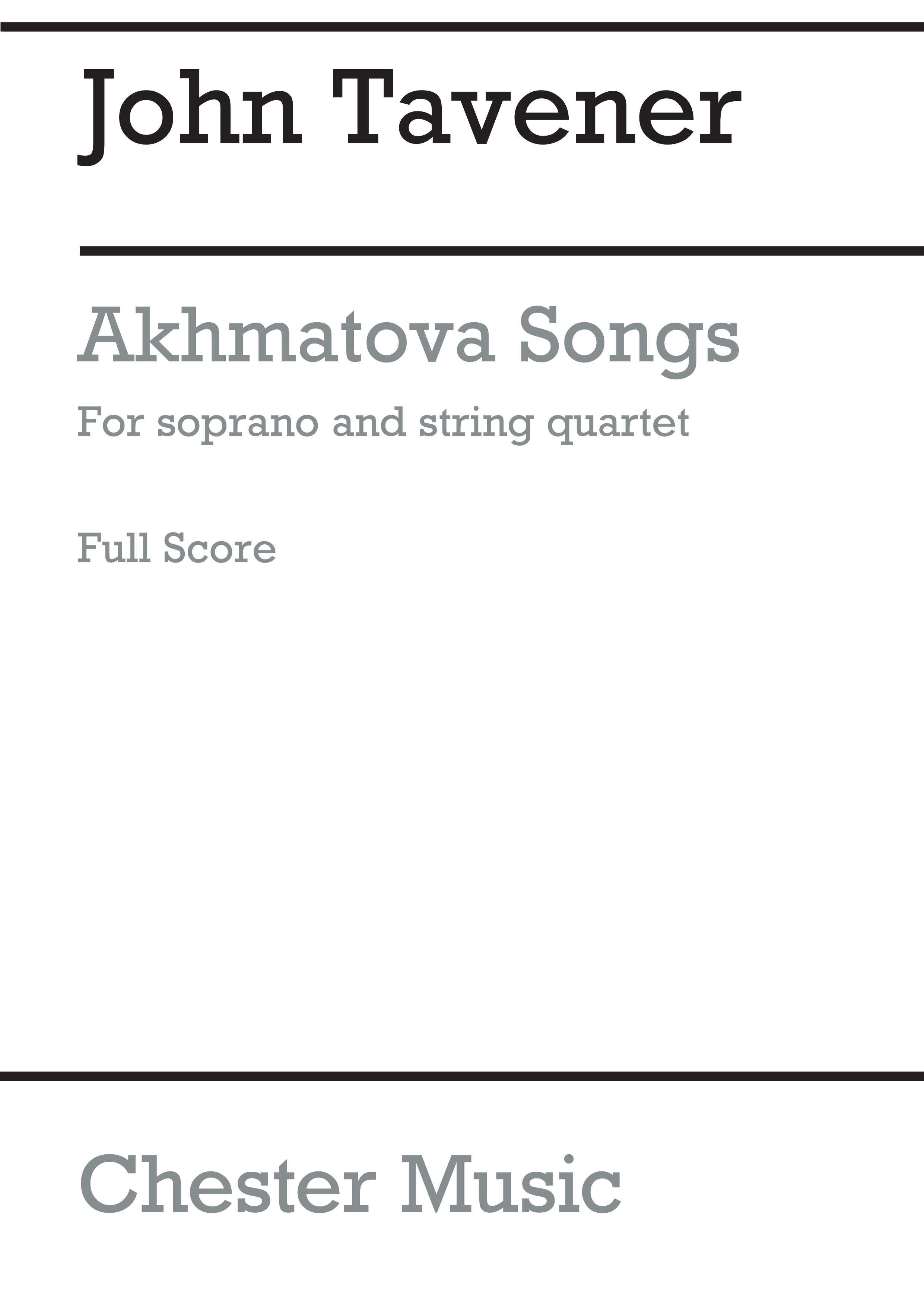 John Tavener: Akhmatova Songs: Soprano: Score