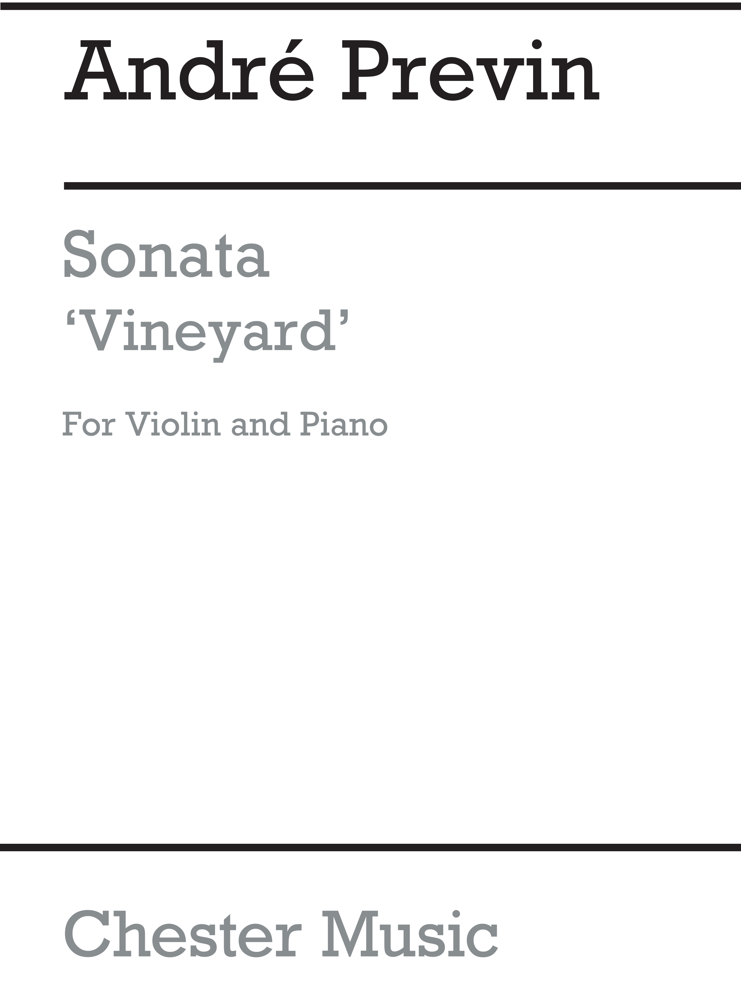 André Previn: Sonata For Violin And Piano 'Vineyard': Violin: Instrumental Work