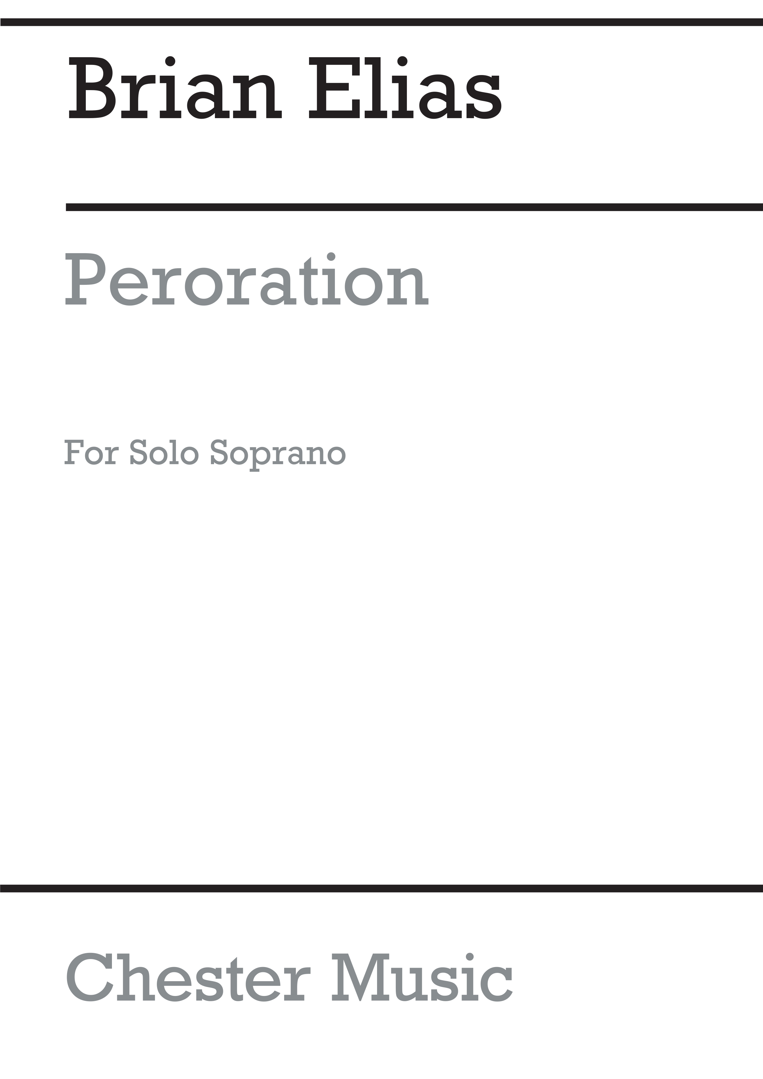 Brian Elias: Peroration For Soprano: Soprano: Instrumental Work