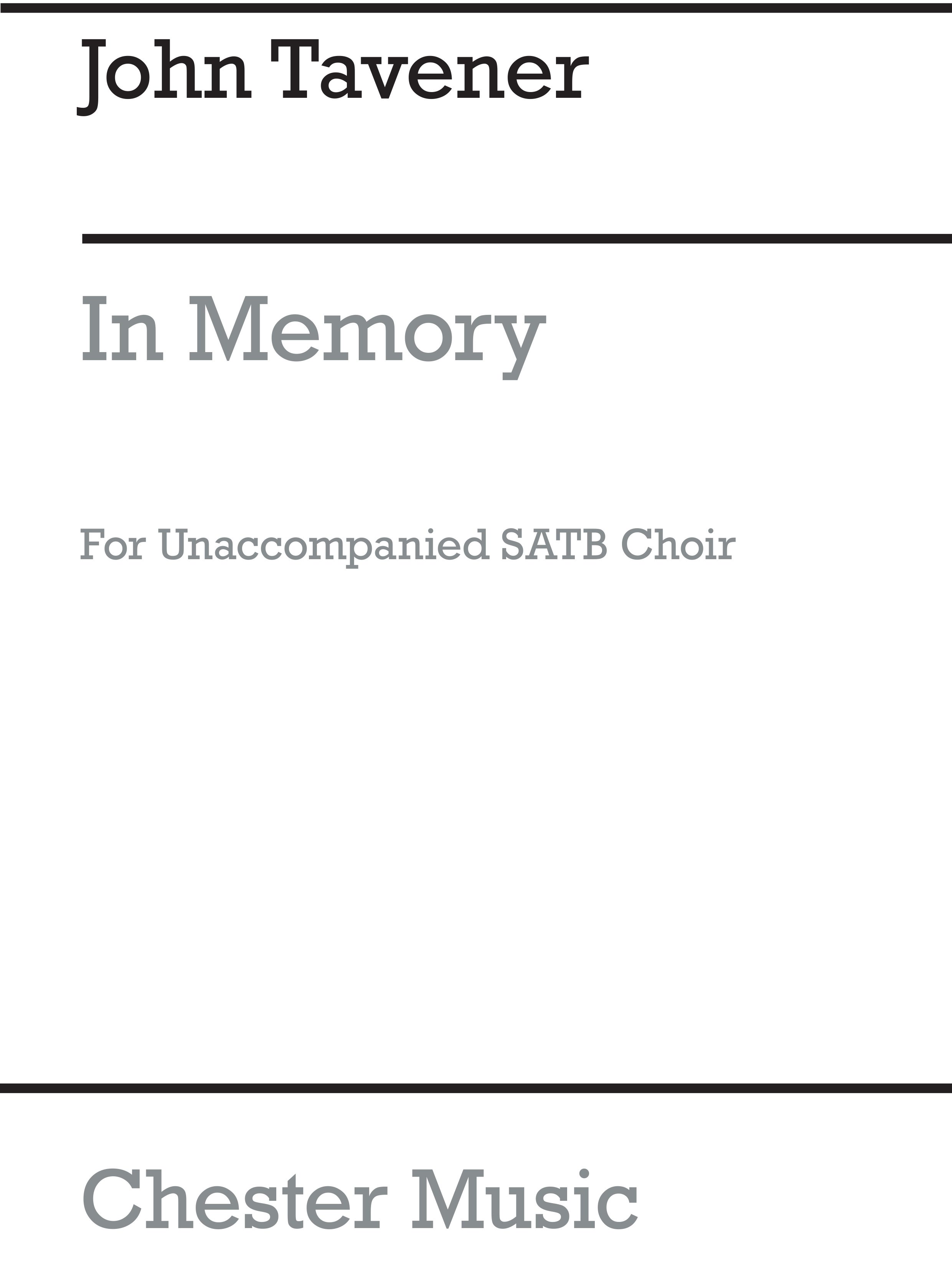 John Tavener: In Memory: SATB: Vocal Score