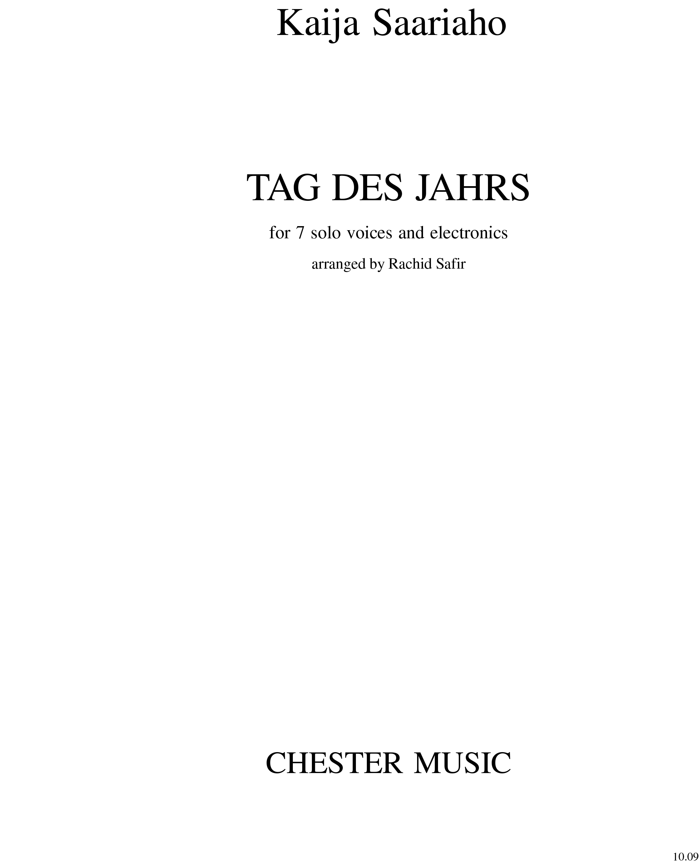 Kaija Saariaho: Tag Des Jahrs: Mixed Choir: Vocal Score